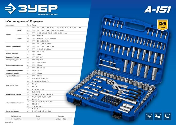 Набор слесарно-монтажный, 151 предмет ЗУБР A 151