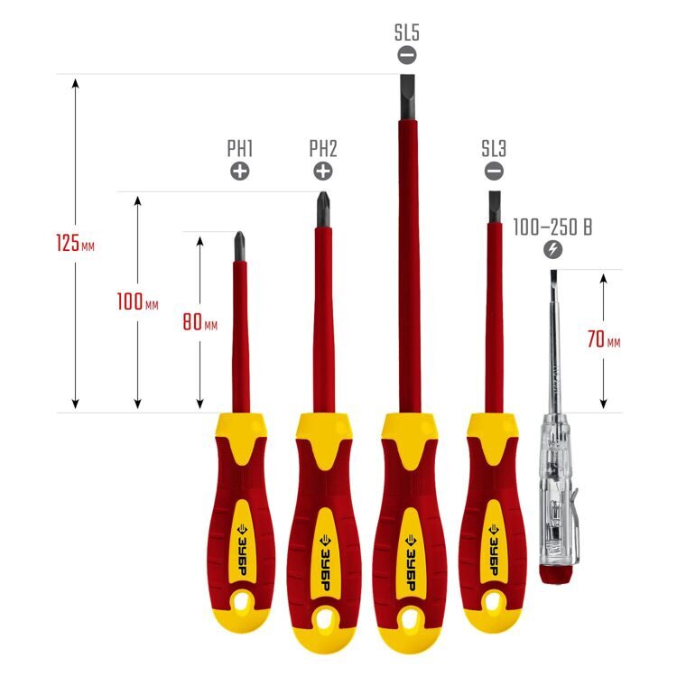 ЗУБР 5 предм, набор диэлектрических отверток, Профессионал (25265)