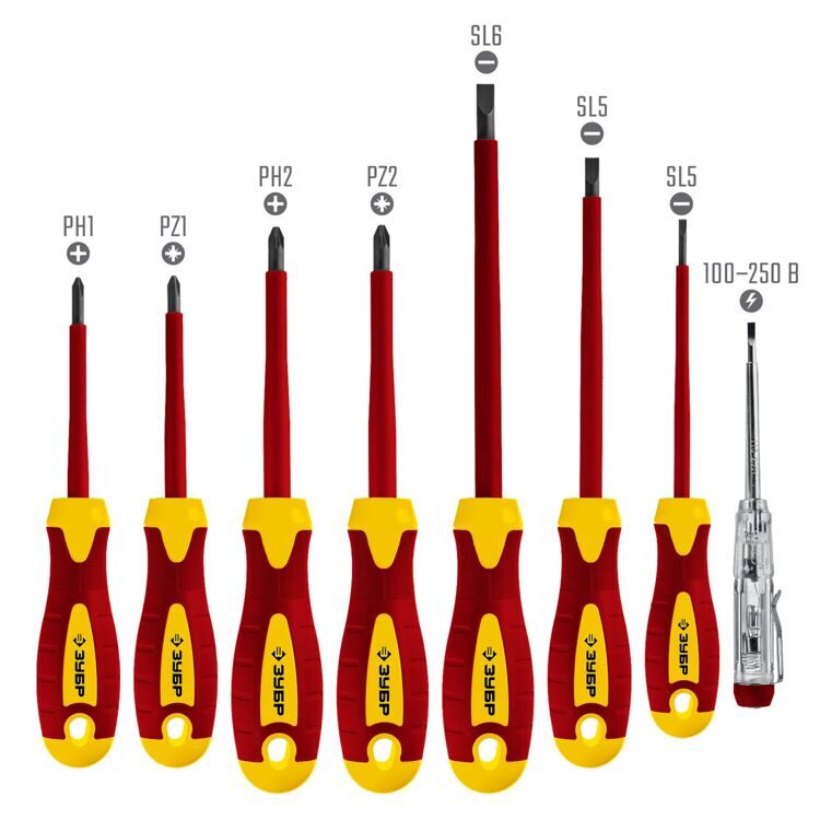 ЗУБР 8 предм, набор диэлектрических отверток, Профессионал (25268)